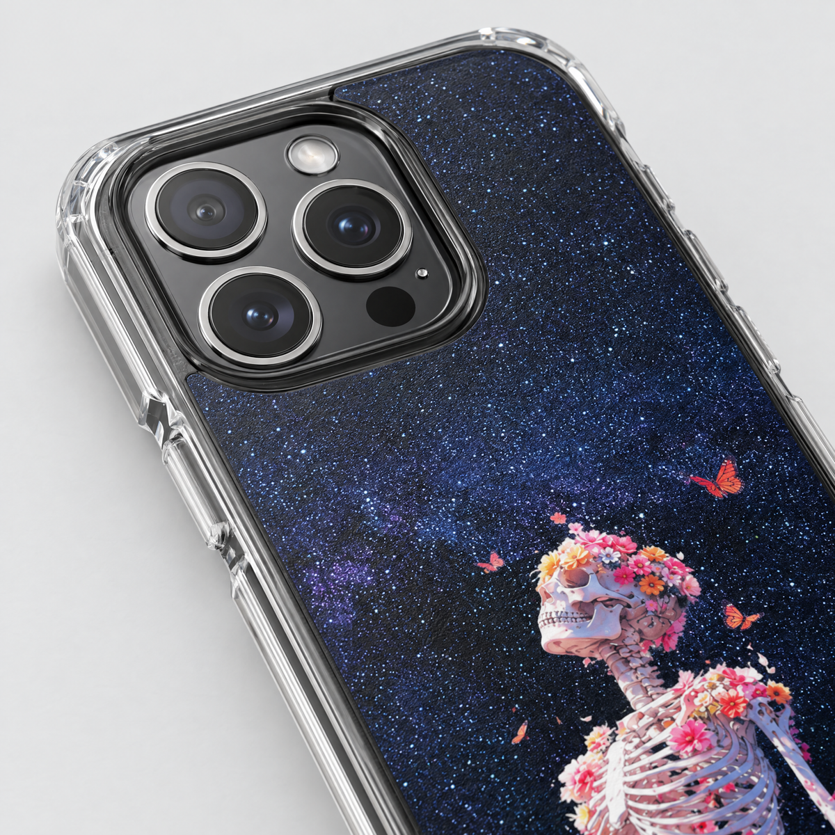 Cosmic Remains clear MagSafe iPhone case, close-up detail