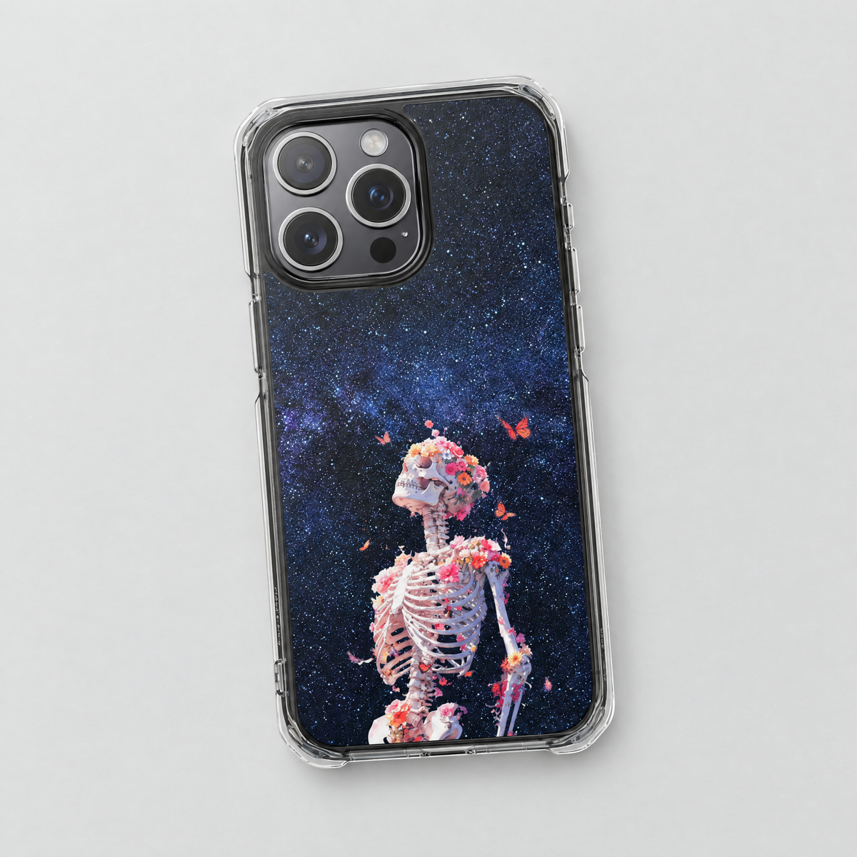 Cosmic Remains clear MagSafe iPhone case, flat lay view