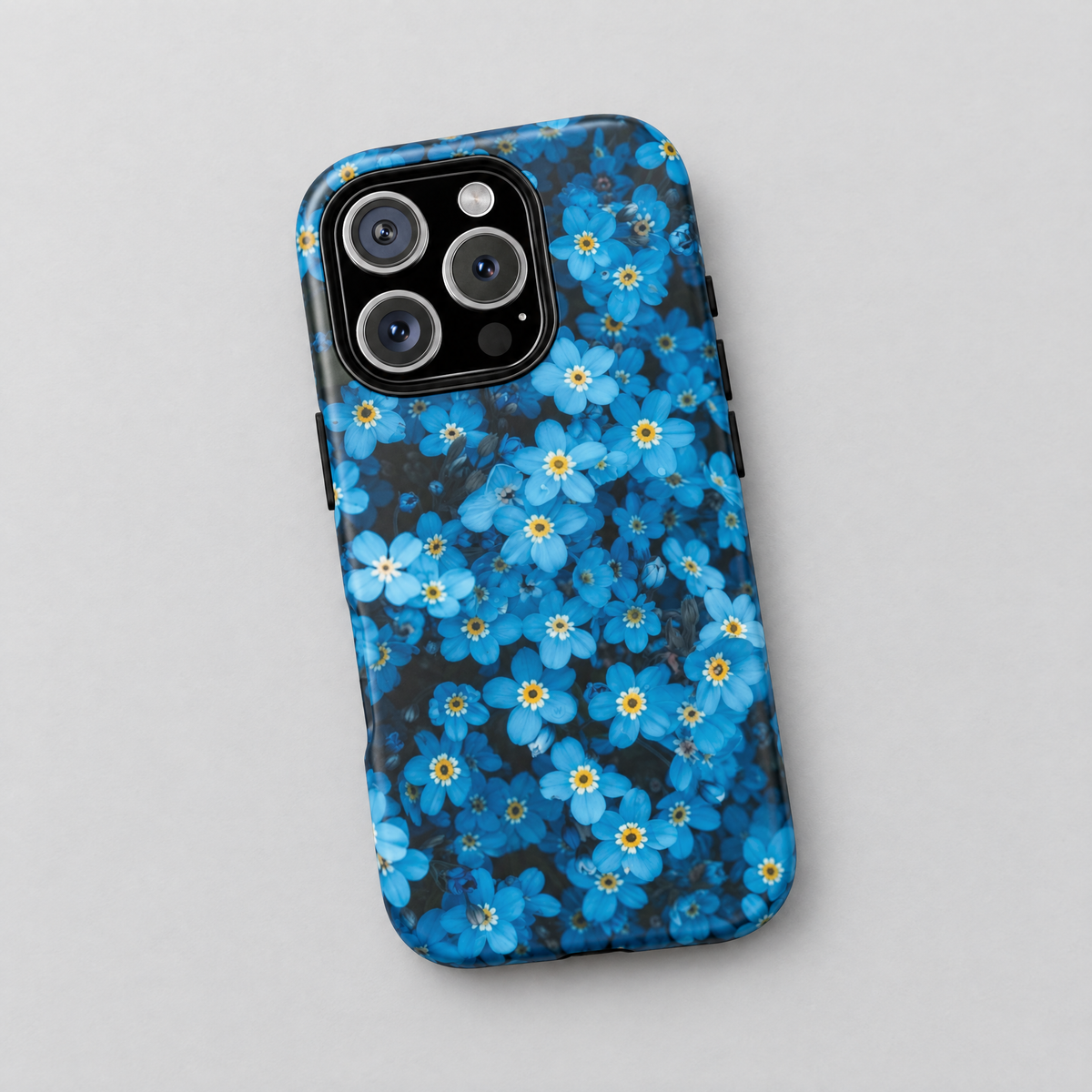 Midnight Bloom protective iPhone case, flat lay view