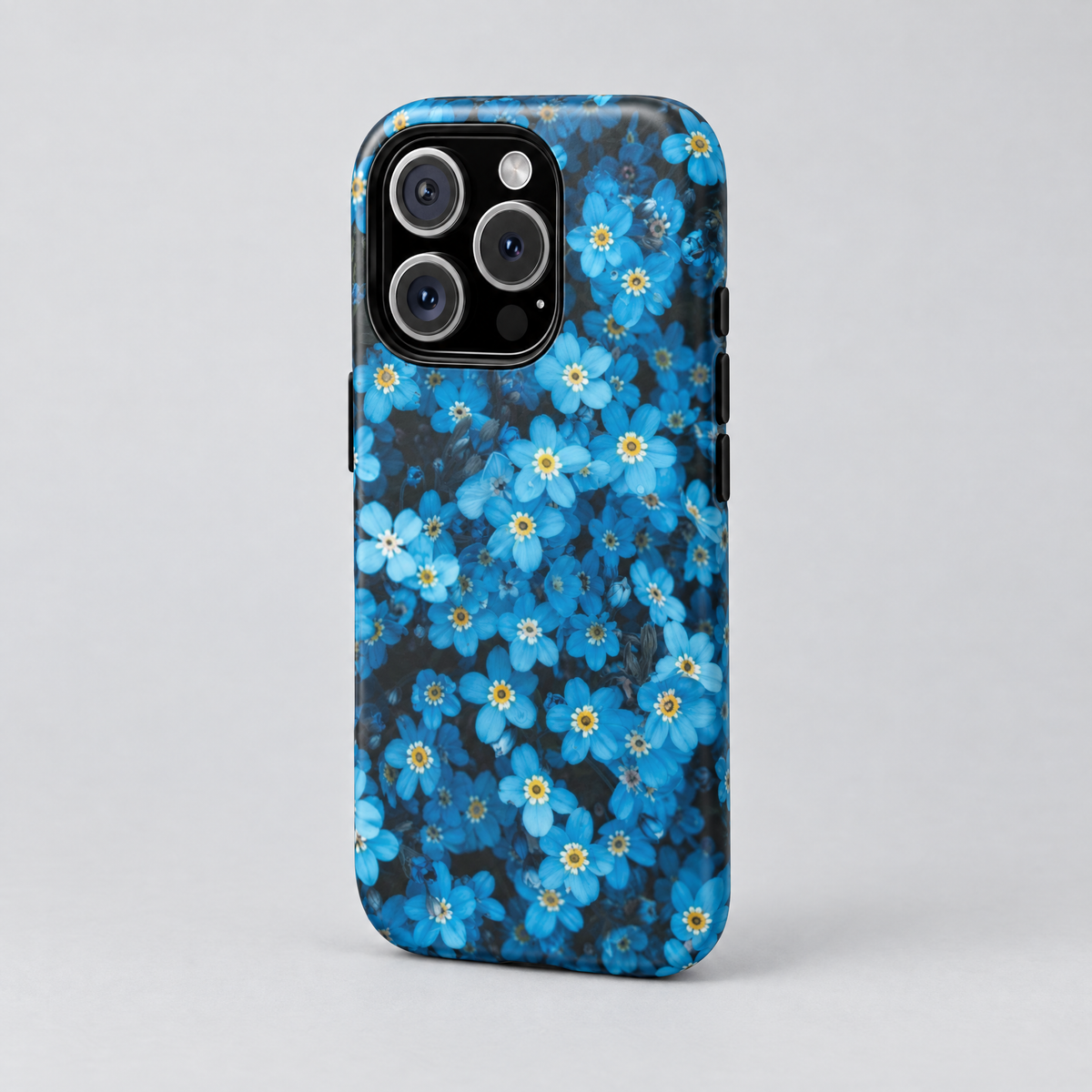 Midnight Bloom protective iPhone case, three-quarter angle view