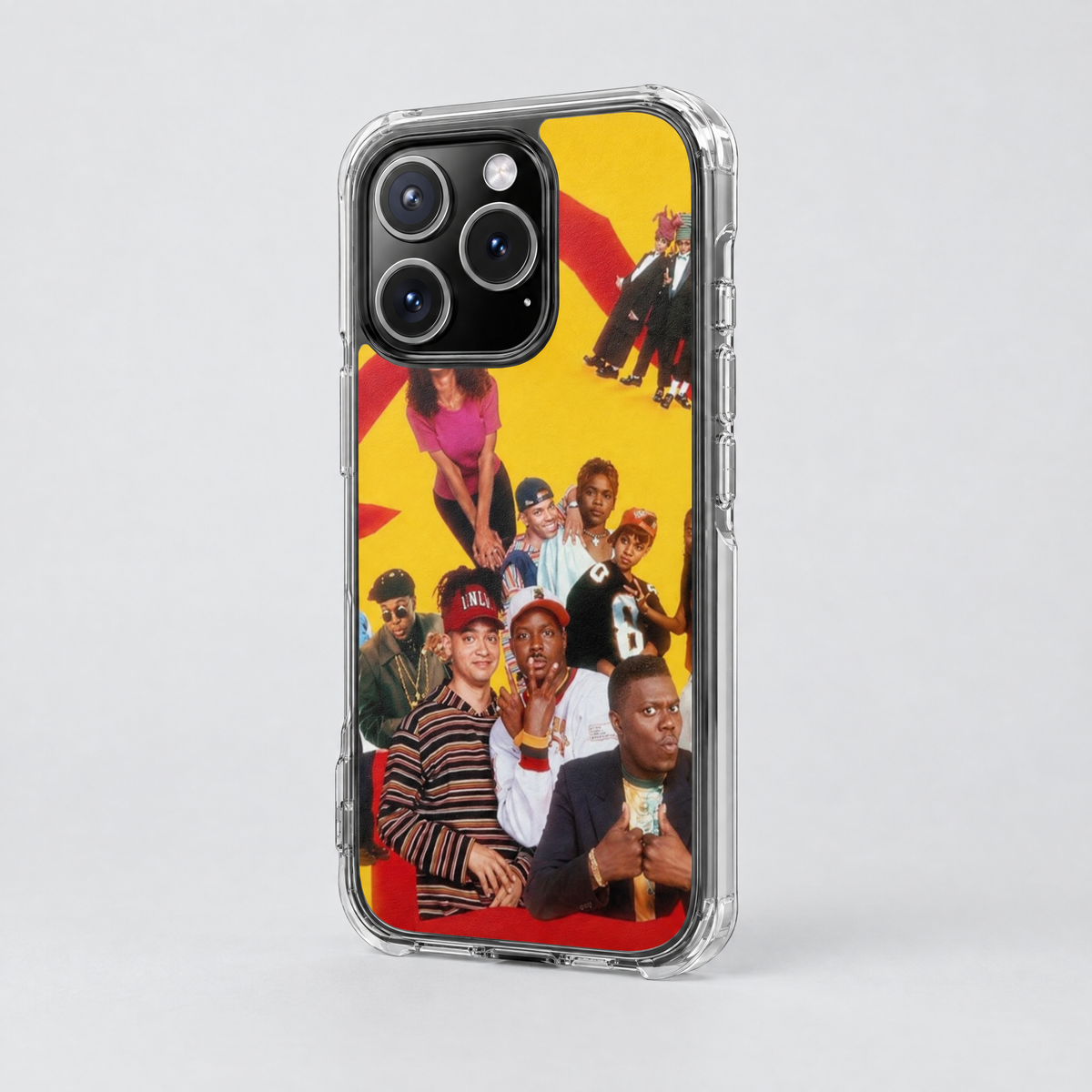 Kid & Play clear MagSafe iPhone case, three-quarter angle view