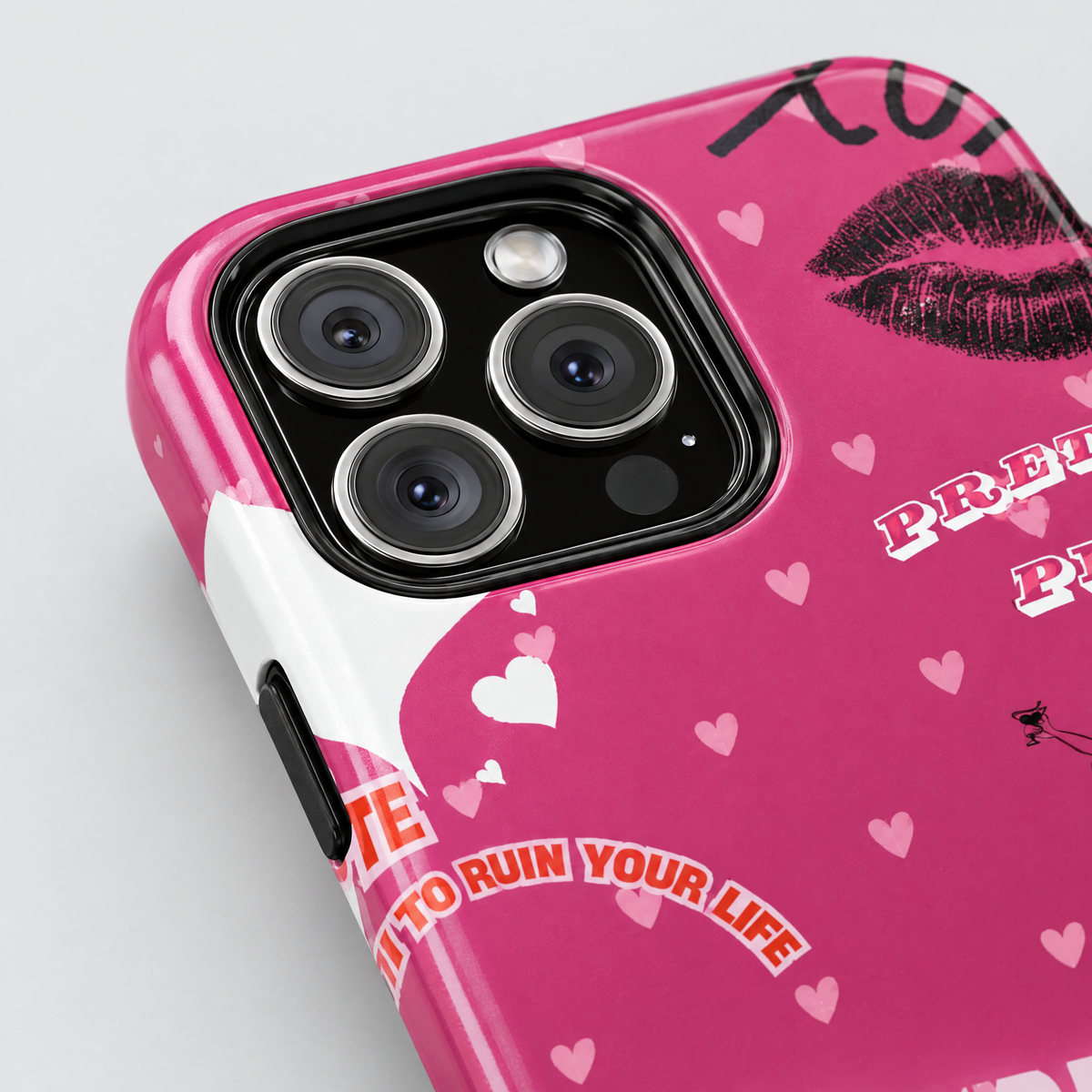 Pink Princess protective iPhone case, close-up detail