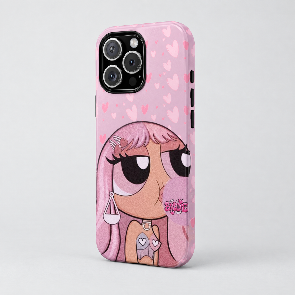 Babydoll protective iPhone case, three-quarter angle view