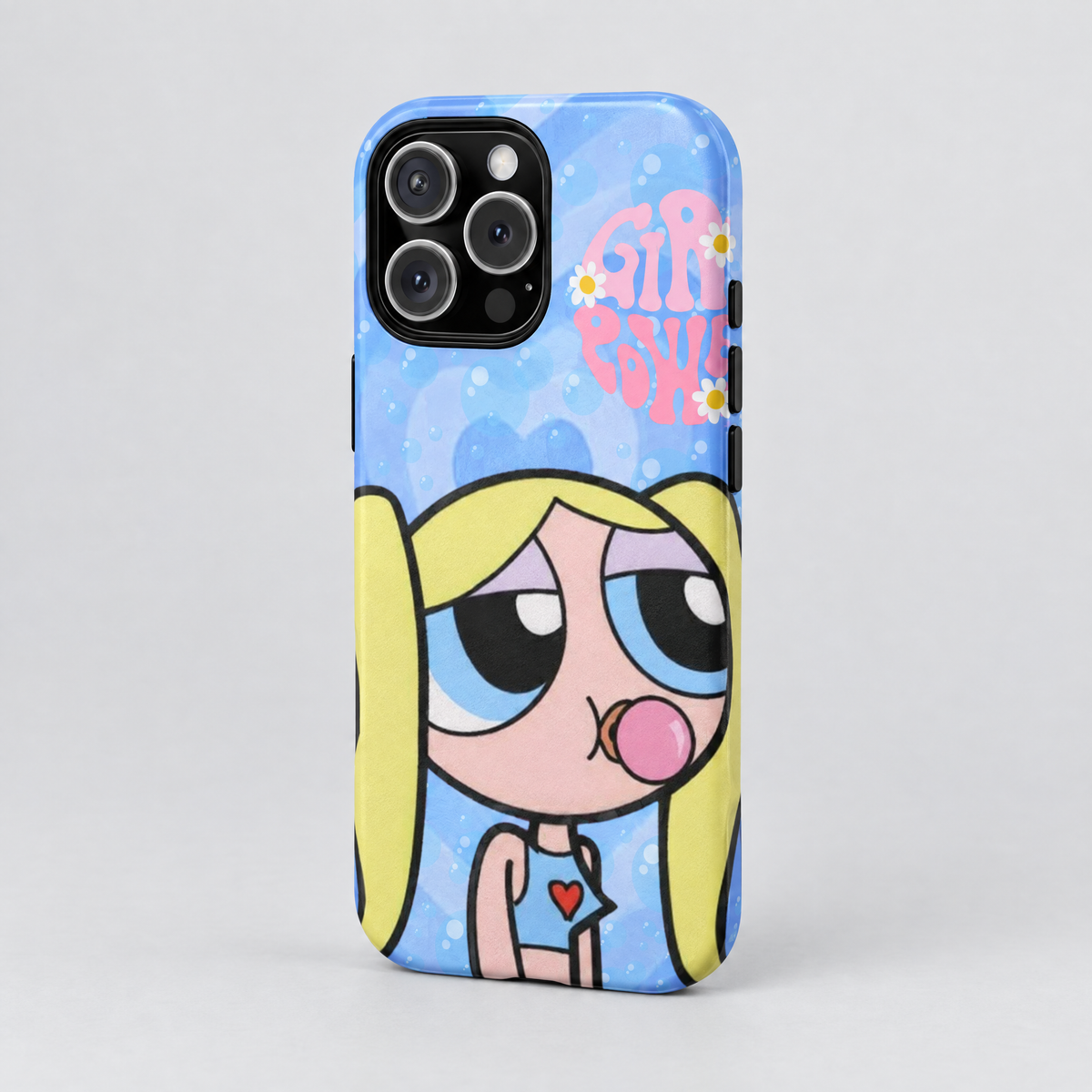 Girl Power protective iPhone case, three-quarter angle view