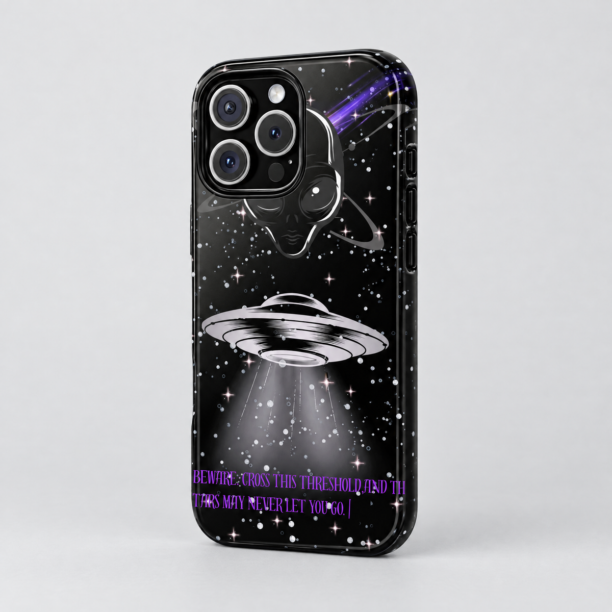 Last Broadcast protective iPhone case, three-quarter angle view