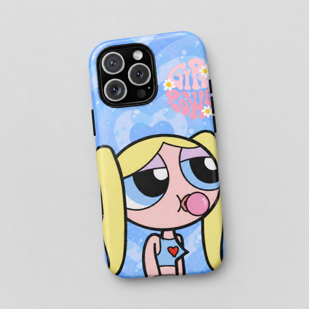 Girl Power protective iPhone case, flat lay view