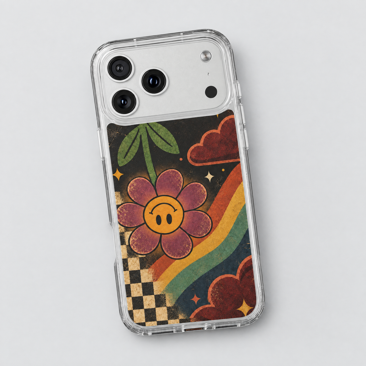 Good Days clear iPhone case, flat lay view