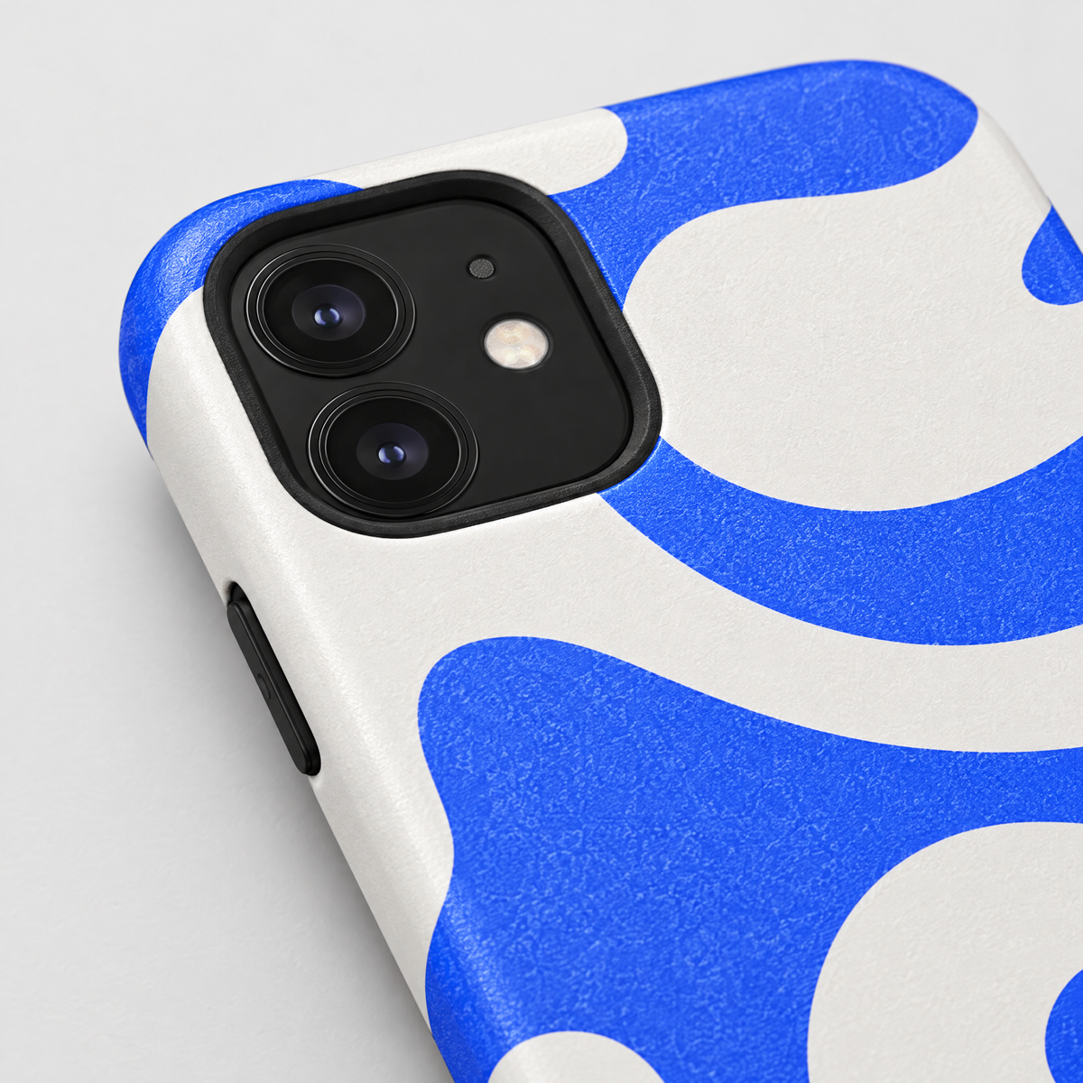 Blue Rush protective iPhone case, close-up detail