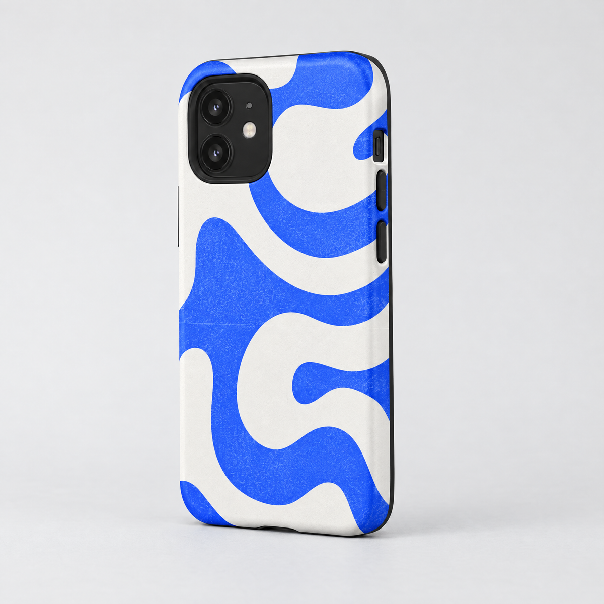 Blue Rush protective iPhone case, three-quarter angle view